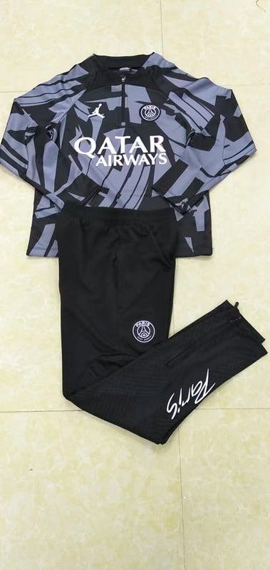 PSG Paris Saint German Long Sleeve Tracksuit Black/Silver 2022-23