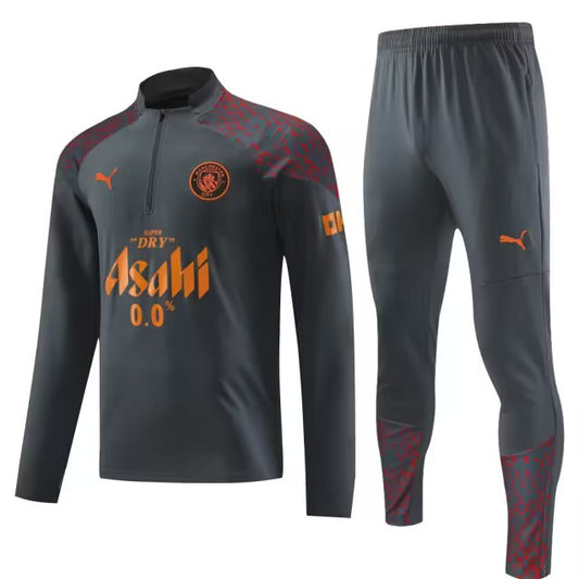 Manchester City Long Sleeve Zipped Tracksuit Grey/Orange 2023-24