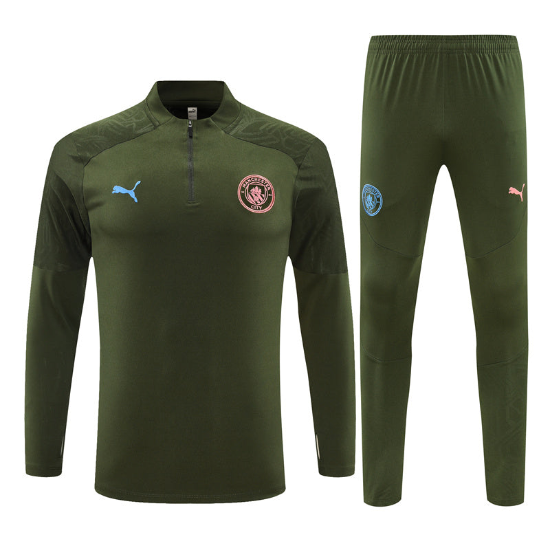 Manchester City Long Sleeve Zipped Tracksuit Dark Green/Pink 2024-25