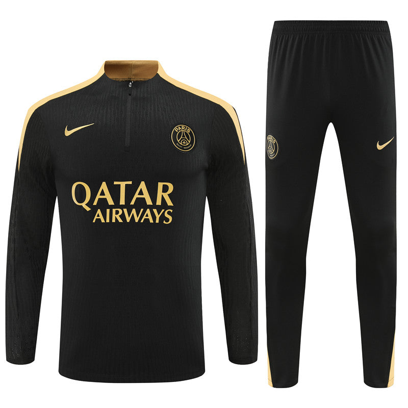 PSG Paris Saint German Long Sleeve Tracksuit Black/Gold 2024-25