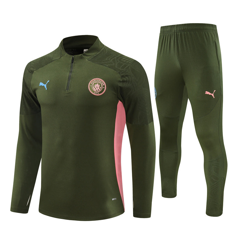 Manchester City Long Sleeve Zipped Tracksuit Dark Green/Pink 2024-25