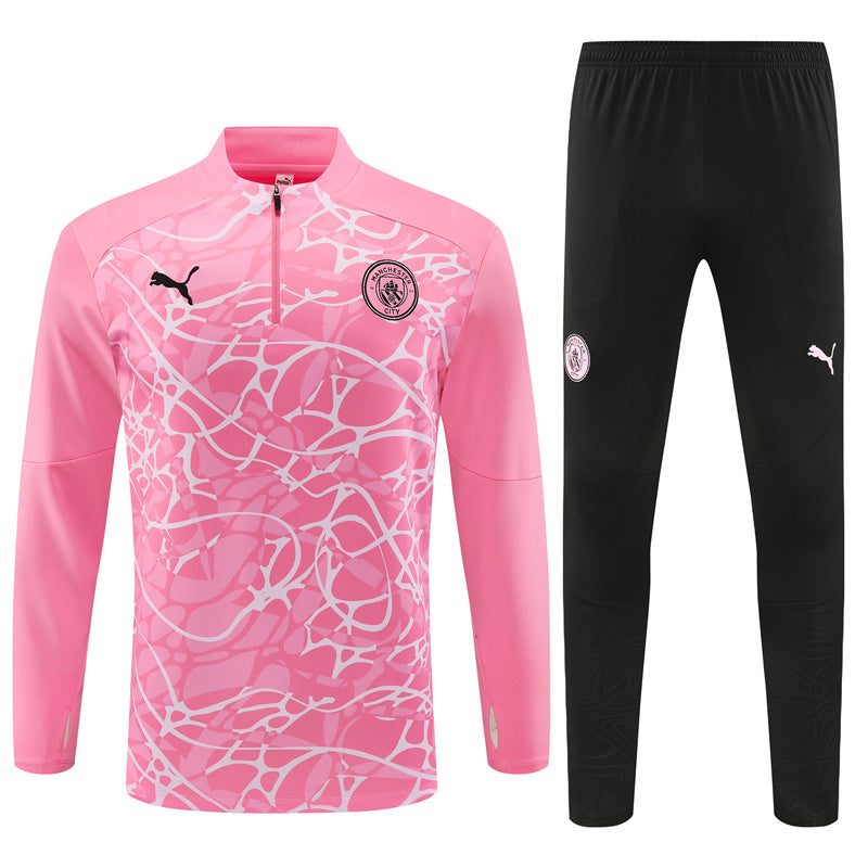 Manchester City Long Sleeve Zipped Tracksuit Pink/Black 2024-25