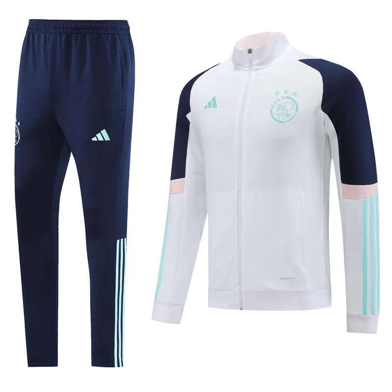 Ajax Long Sleeve Zipped Tracksuit White/Navy 2023-24