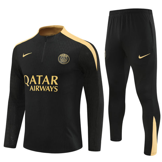 PSG Paris Saint German Long Sleeve Tracksuit Black/Gold 2024-25