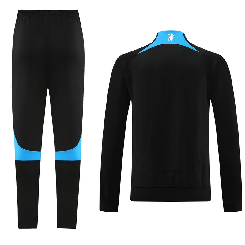 Chelsea Long Sleeve Zipped Tracksuit Black/Cyan 2023-24
