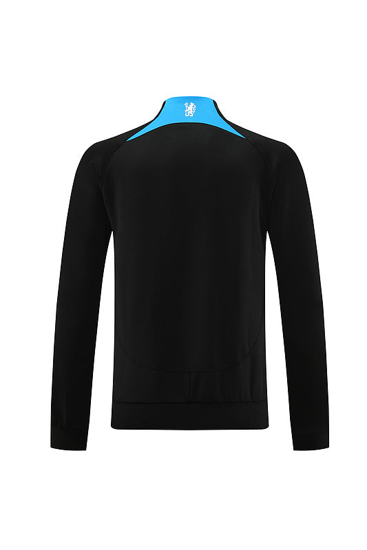 Chelsea Long Sleeve Zipped Tracksuit Black/Cyan 2023-24