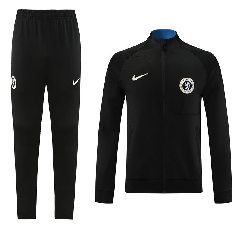 Chelsea Long Sleeve Zipped Tracksuit Black/Cyan 2023-24
