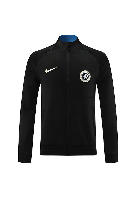 Chelsea Long Sleeve Zipped Tracksuit Black/Cyan 2023-24