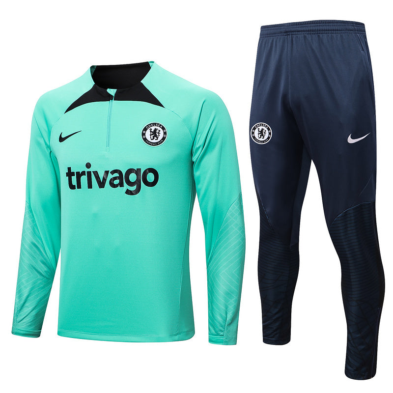Chelsea Long Sleeve Tracksuit Teal/Black 2022-23