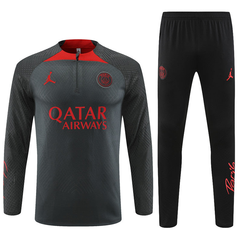 PSG Paris Saint German Long Sleeve Tracksuit Grey/Black/Red 2022-23