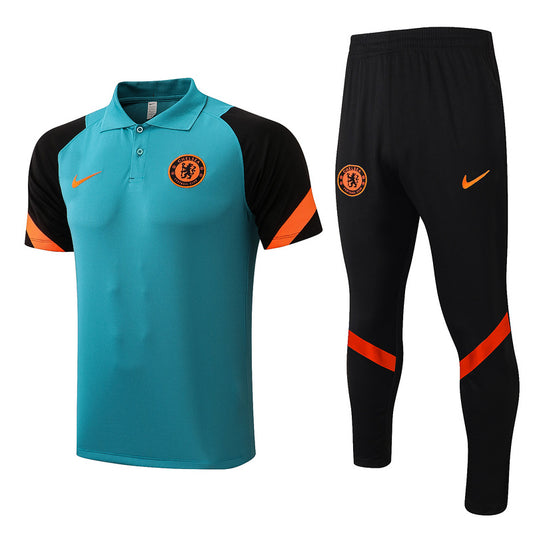 Chelsea Short Sleeve Tracksuit Teal/Black/Orange 2022-23