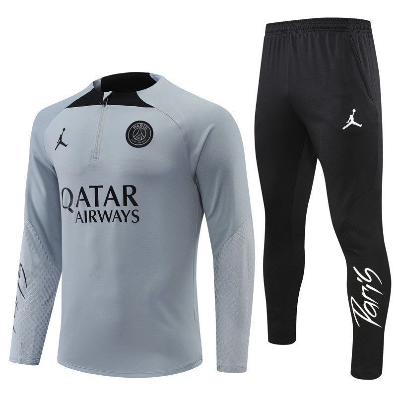 PSG Paris Saint German Long Sleeve Tracksuit Grey/Black 2022-23