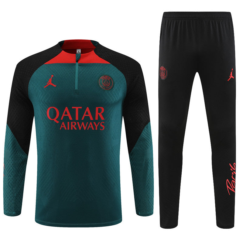 PSG Paris Saint German Long Sleeve Tracksuit Green/Black/Red 2022-23