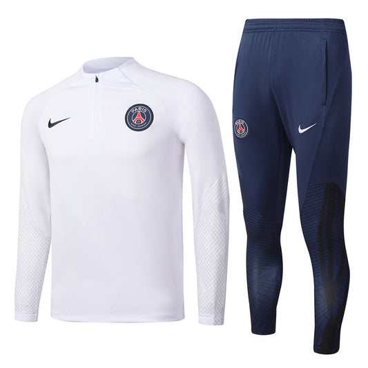 PSG Paris Saint German Long Sleeve Zipped Tracksuit White/Navy 2022-23