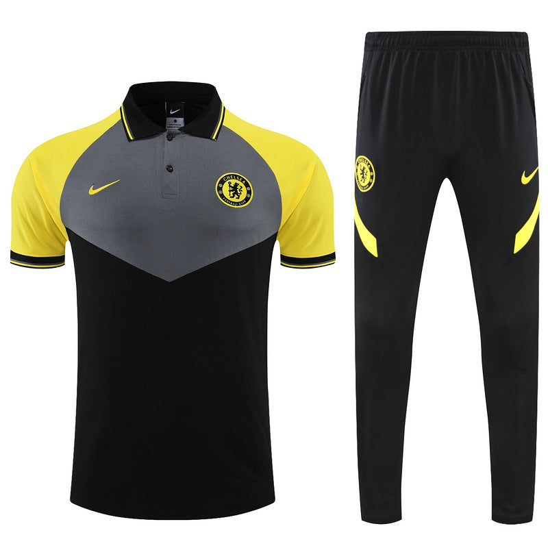 Chelsea Short Sleeve Tracksuit Black/Yellow/Grey 2022-23