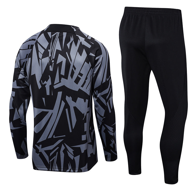 PSG Paris Saint German Long Sleeve Tracksuit Black/Silver 2022-23