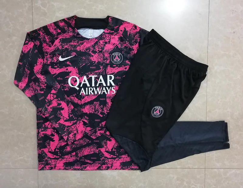PSG Paris Saint German Long Sleeve Tracksuit Black/Pink 2022-23